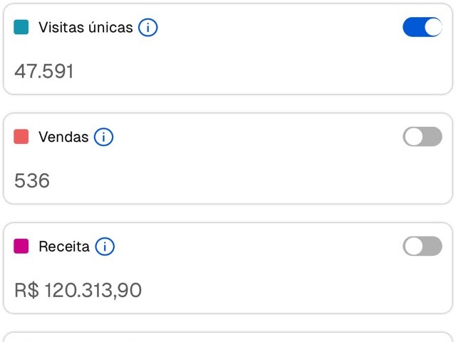 Print do painel da loja: 47.591 visitas únicas e 536 vendas